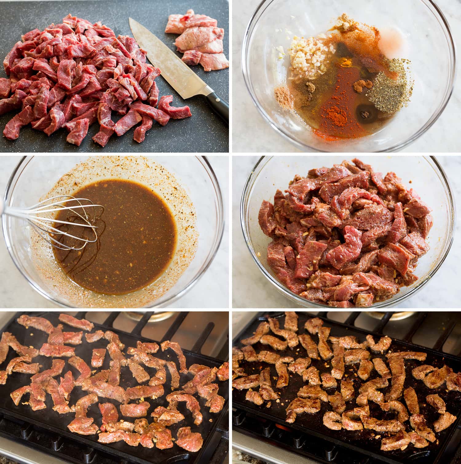Steps to making marinade and steak strips for shawarma.