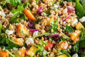 Photo: Completed Farro Salad shown from a close up side angle.