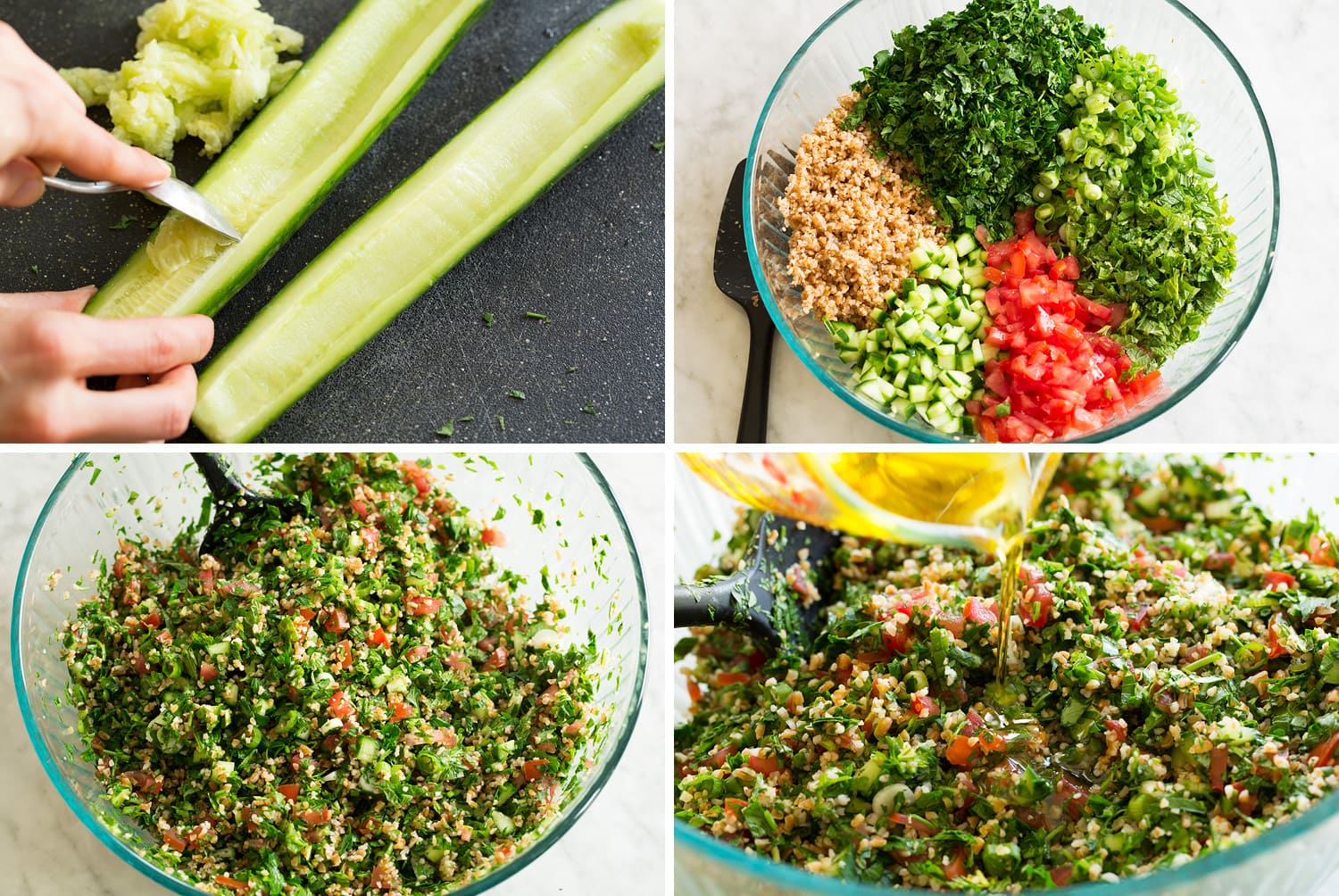 Continued steps to finish mixing tabbouleh.